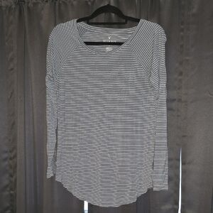 American Eagle Blue and White Striped Long Sleeve Tee